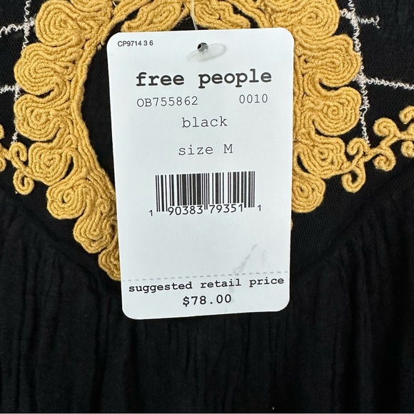 FREE PEOPLE Begonia Embroidered Black Long Sleeve Top Size Medium - Picture 3 of 7